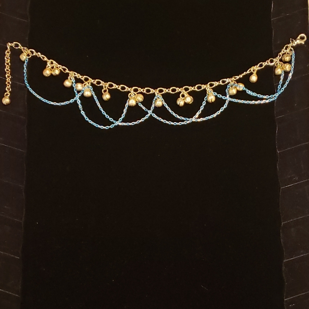 Lovely Gold & Blue Bell Chain Anklet